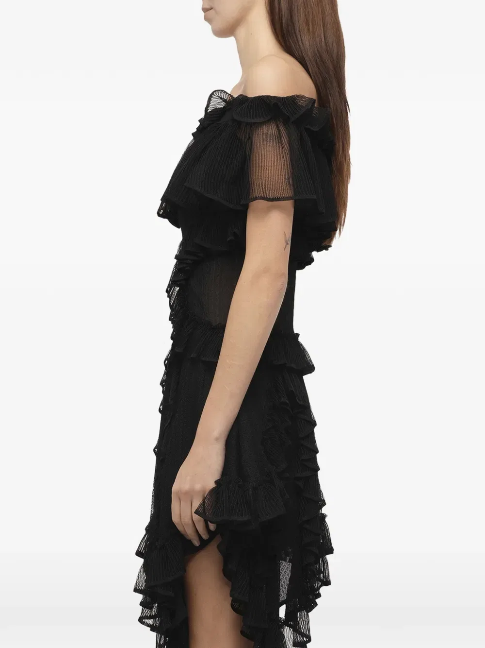Асимметричное платье с оборками и открытыми плечами Alexander Mcqueen, черный — фото 4