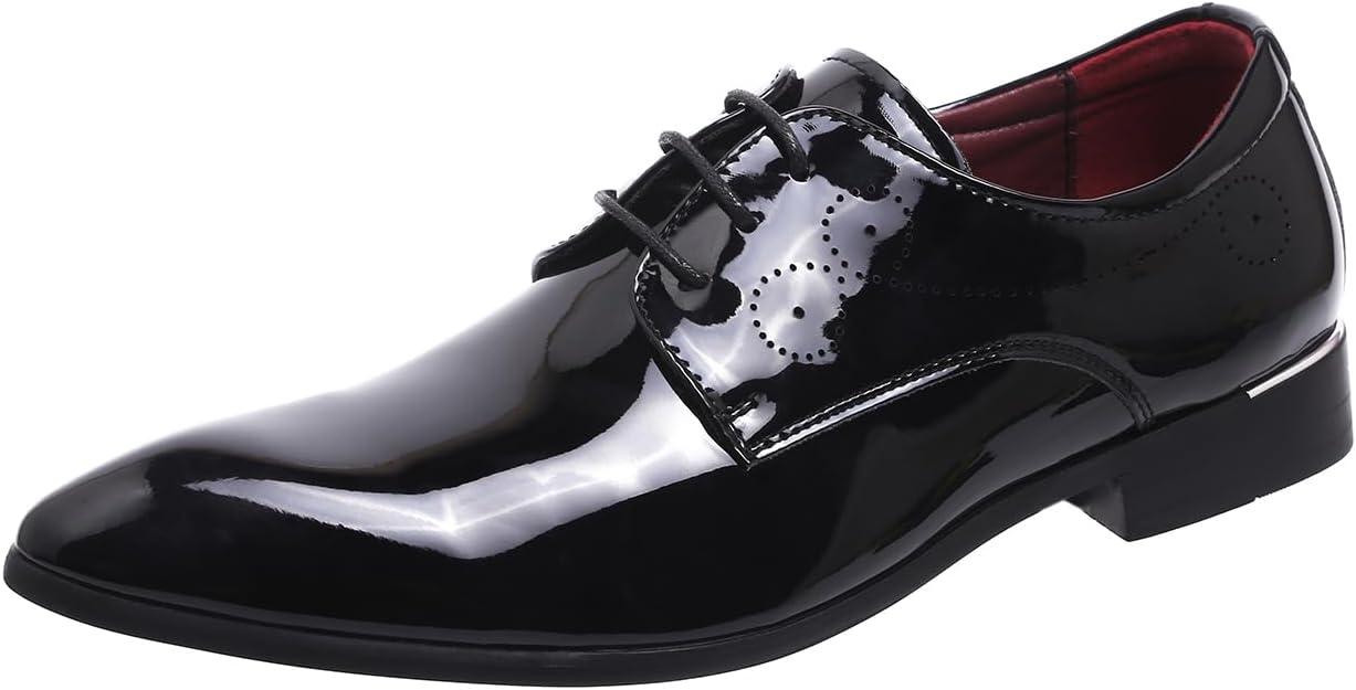 

Мужские деловые туфли с острым носком, цветочным принтом, лакированной кожей, на шнуровке, черные, коричневые, красные, серые Gaorui