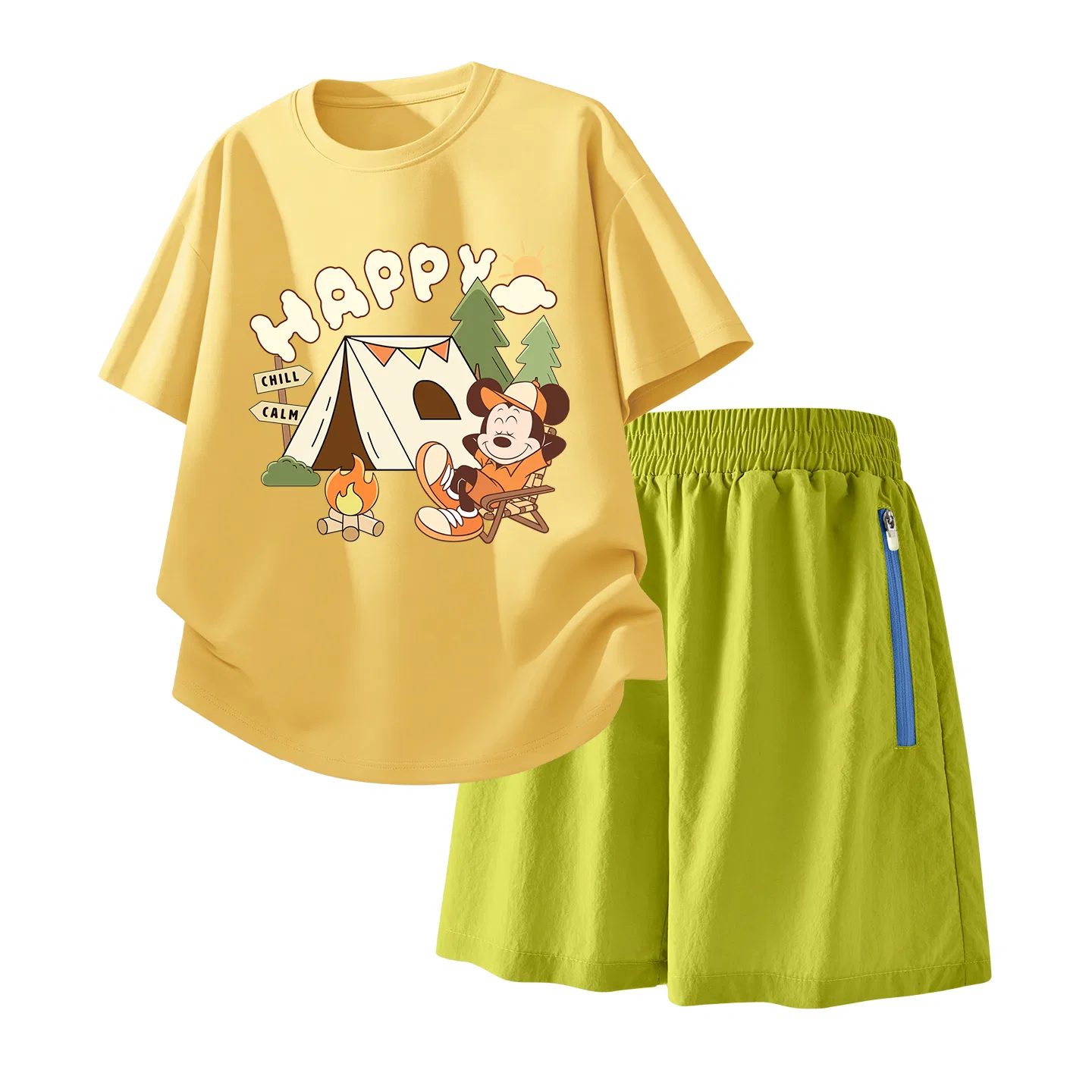 Детский спортивный костюм Casual Sportswear 2 Piece Set Disney, Diyouxian Cheese Yellow+Solid Color Camellia Green