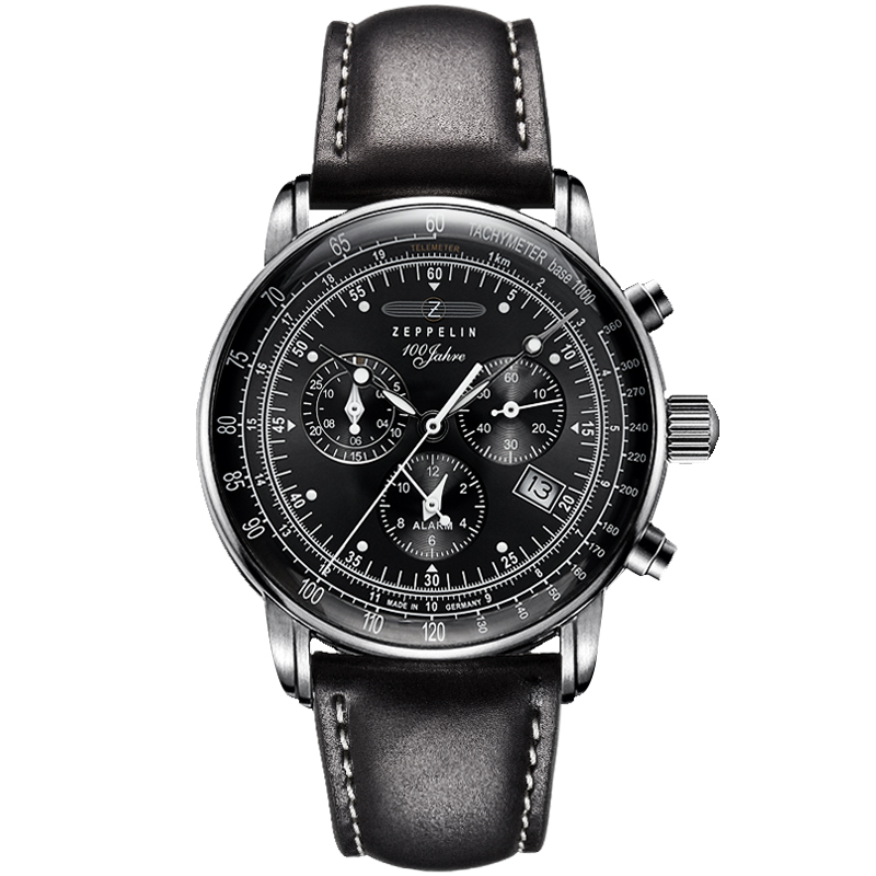 

ZEPPELIN Часы Hundred Years Collection Quartz Movement Men's Watch Watch Silver Dial Stainless Steel Case Leather Strap, 7680-2 (Black, Luminous Spot)