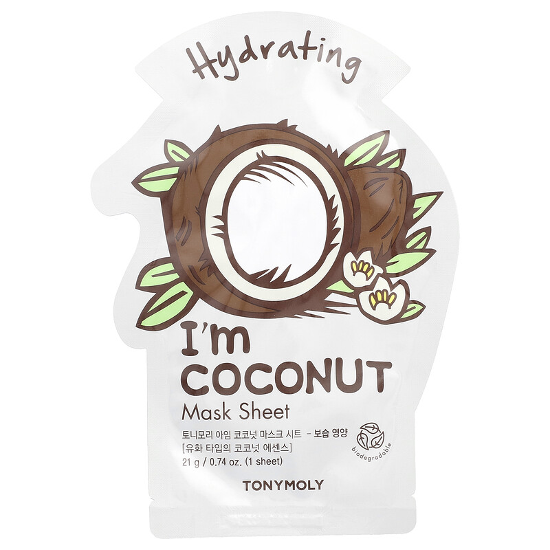 

TonyMoly, I'm Coconut,увлажняющая тканевая маска, 1 шт., 21 г (0,74 унции)