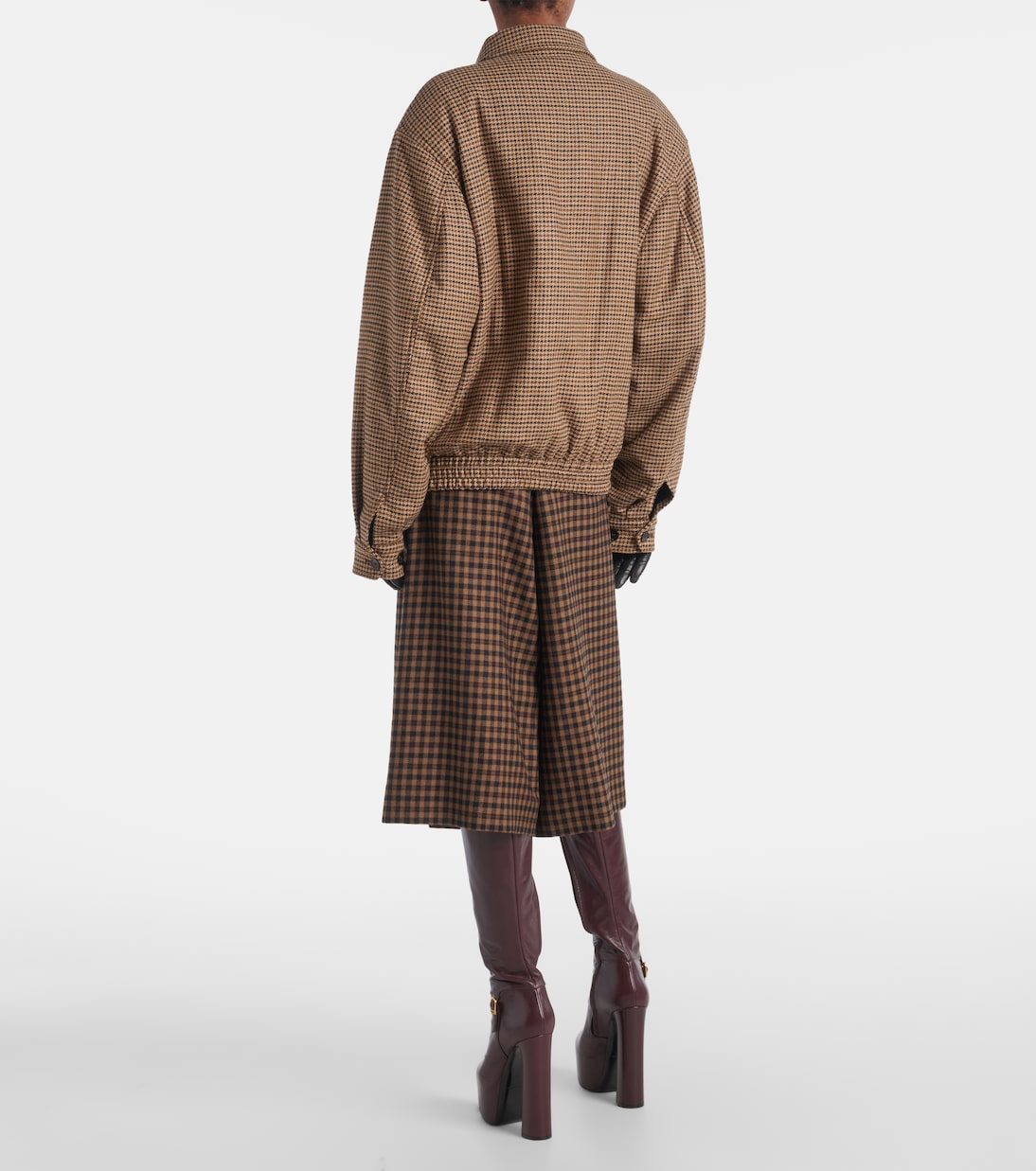 Стеганая куртка с узором гусиная лапка Saint Laurent, Beige/Marron/Noir — фото 3