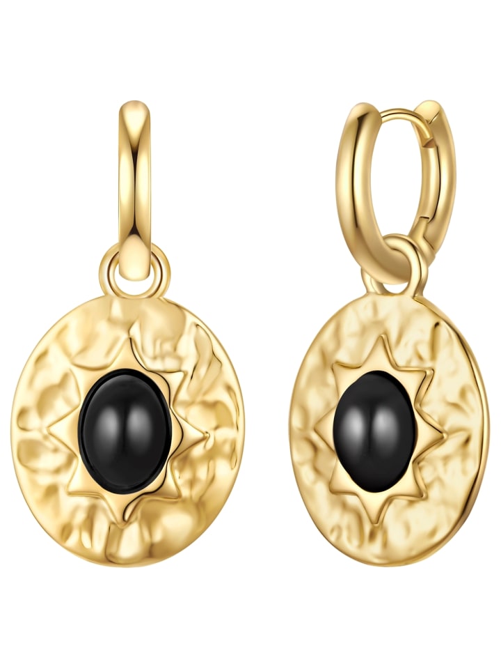 

Yokoamii Серьги-кольца из металлического сплава с агатом в оправе из желтого золота