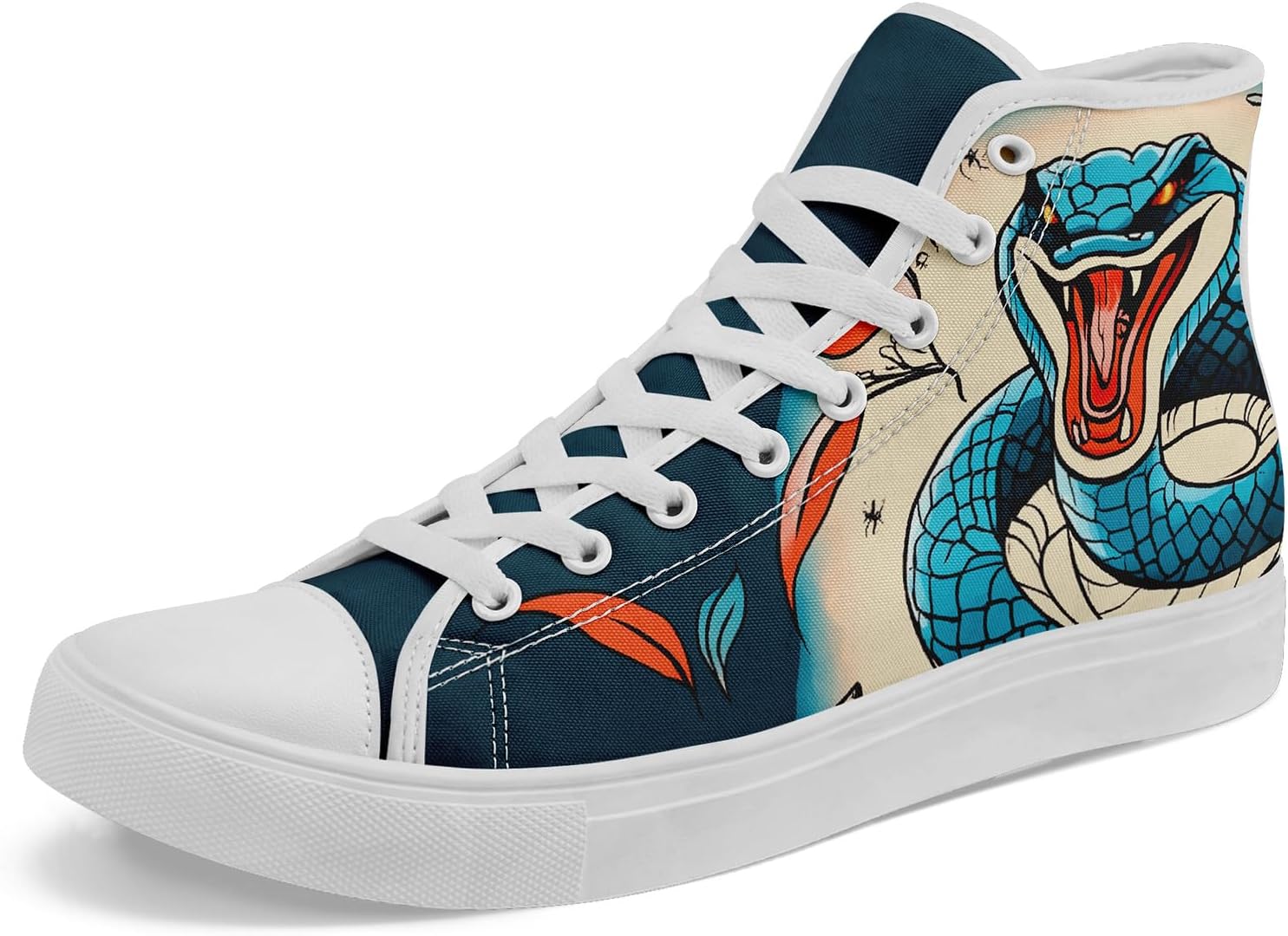 

Унисекс высокие кеды с принтом под змею из текстиля, легкие шнурованные обувь для прогулок, активного отдыха и повседневной носки Awsole, белый/синий/бежевый