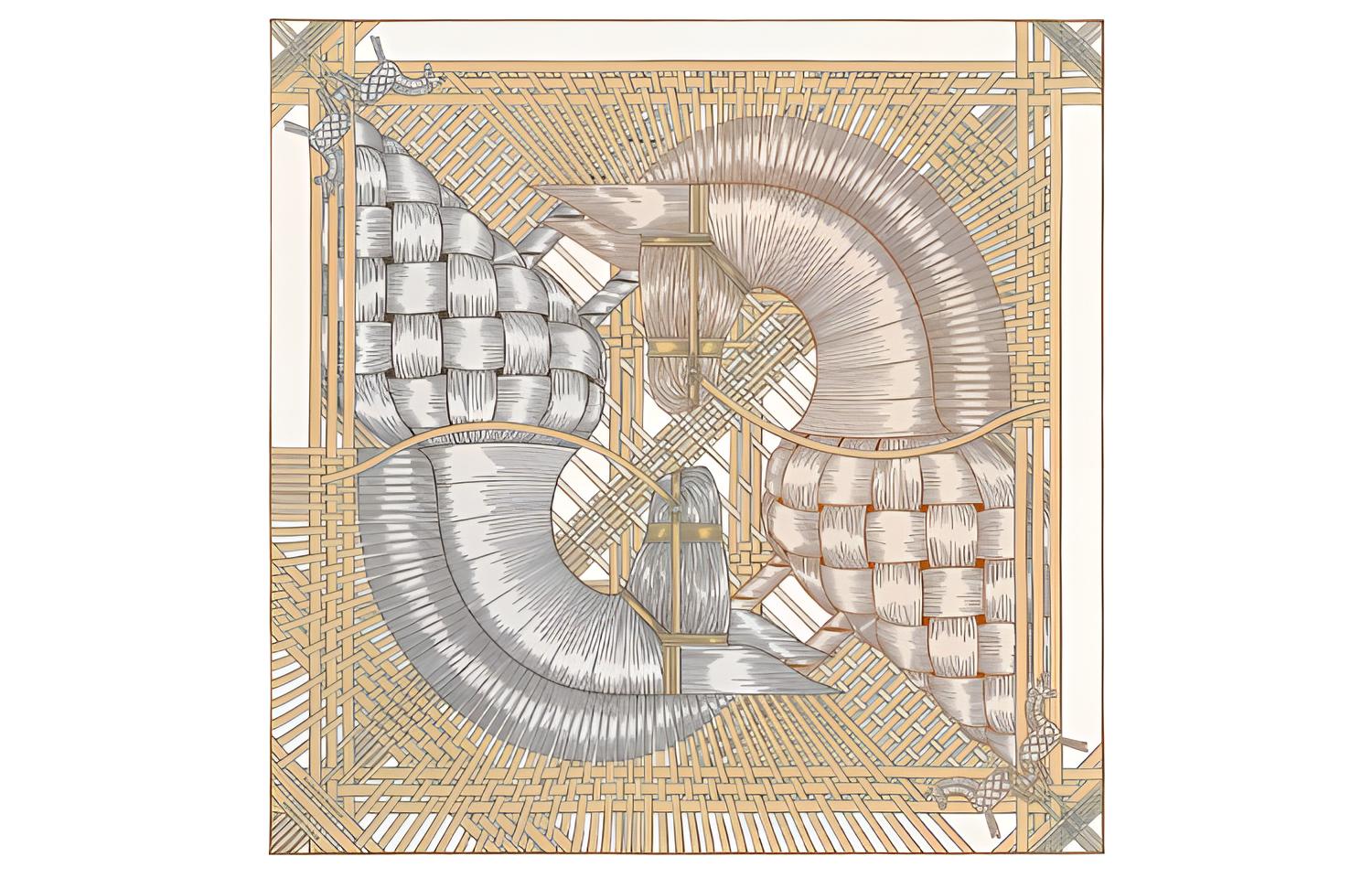 

HERMES Шёлковый шарф женский золотой серебряный, Silver Bronze