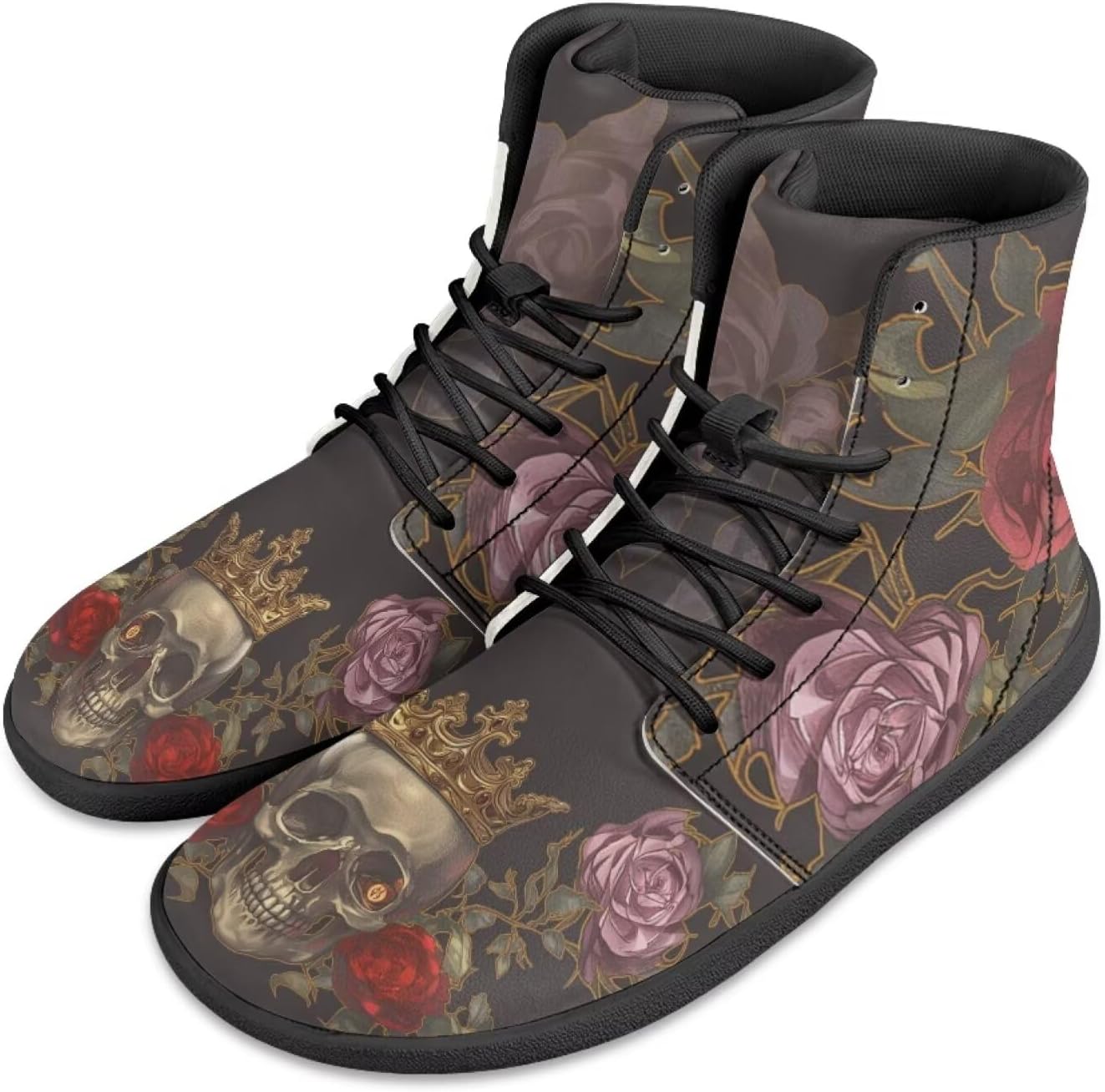 

Мужские босоножки Jeiento Skull, высокие кроссовки из ПУ-кожи для ходьбы, легкие ботинки с широкой носовой частью, шнуровка, беговые кроссовки, Red Rose Skull