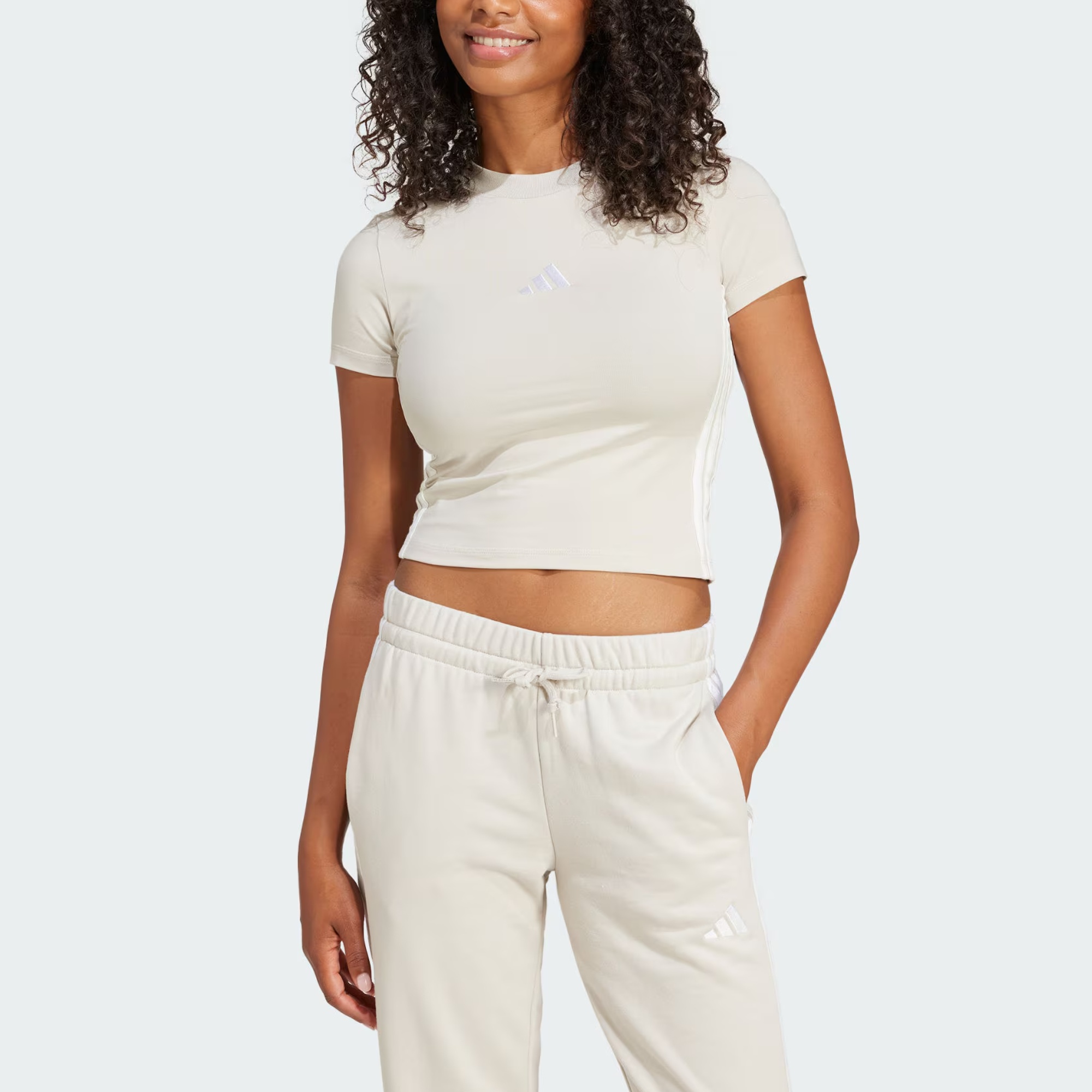 Футболка Adidas Originals Essentials 3-Stripes Slim Baby, бежевый — фото 2