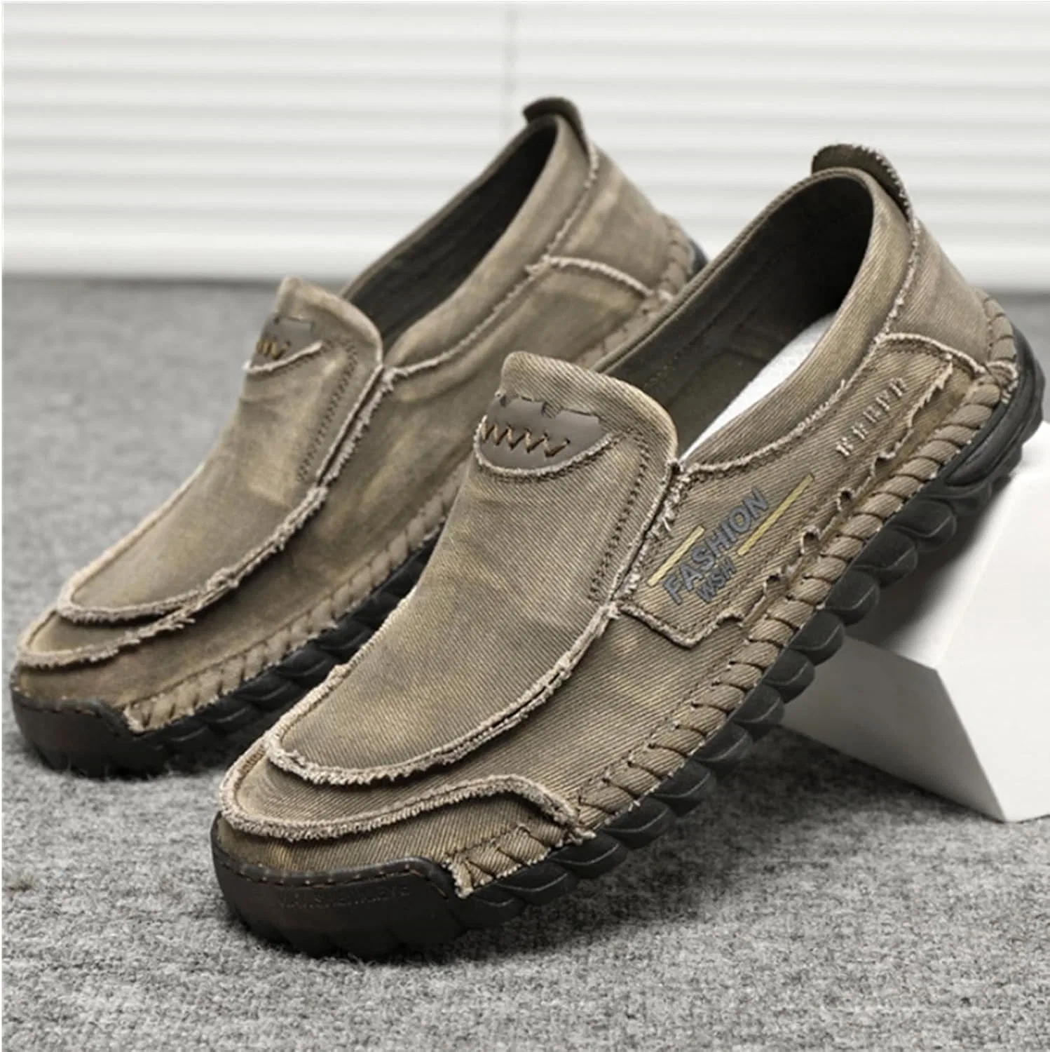 Лоферы Handmade Men's Slip-on Loafers Shoes, хаки SywzX&xfybz — фото 2