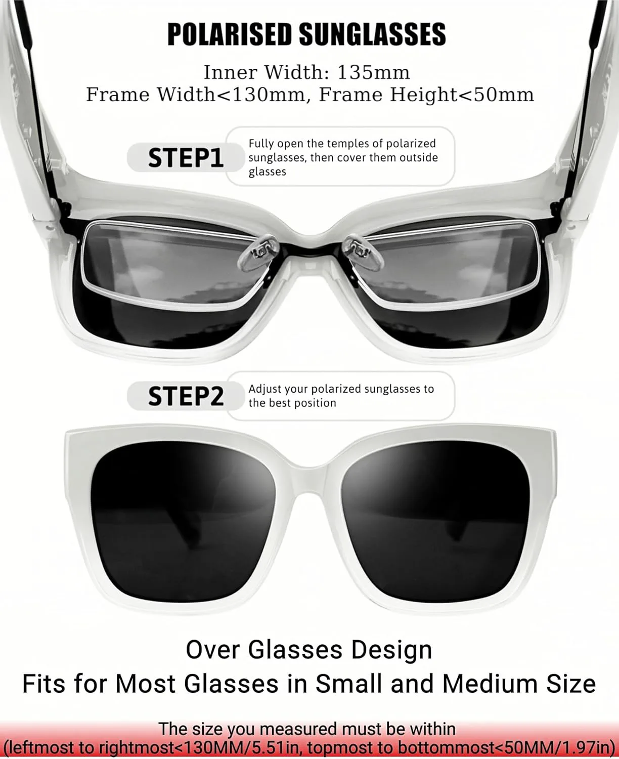 

KANASTAL Солнцезащитные очки поверх очков, поляризованные, увеличенного размера, модные, облегающие, комплект из 2 штук, 【a11】black/Black+shiny White/Black