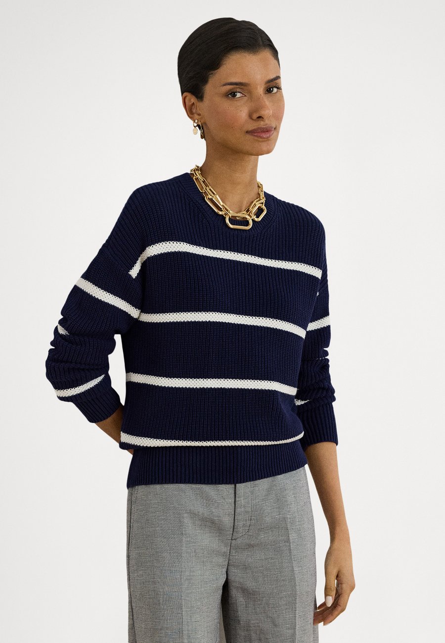 

Джемпер Lauren Ralph Lauren STRIPED RIB KNIT COTTON CREWNECK SWEATER, Refined Navy/White/Dark Blue