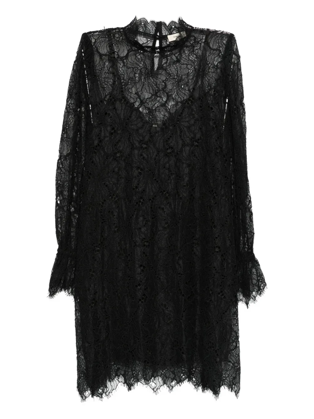 

Кружевное платье с высоким воротником Suncoo, черный