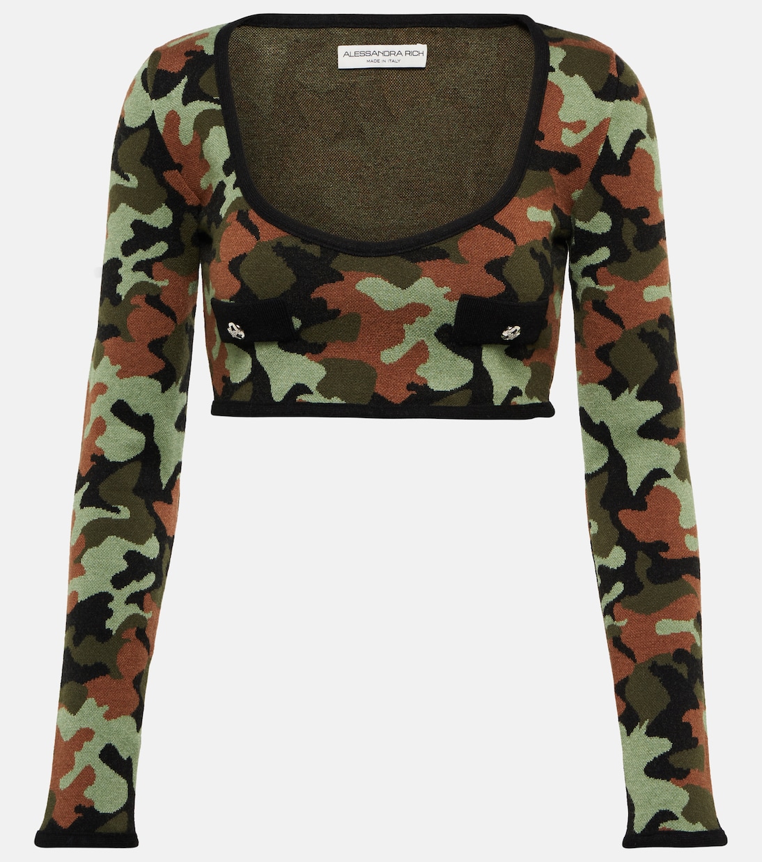 

Трикотажный укороченный топ с камуфляжным принтом Alessandra Rich, зеленый