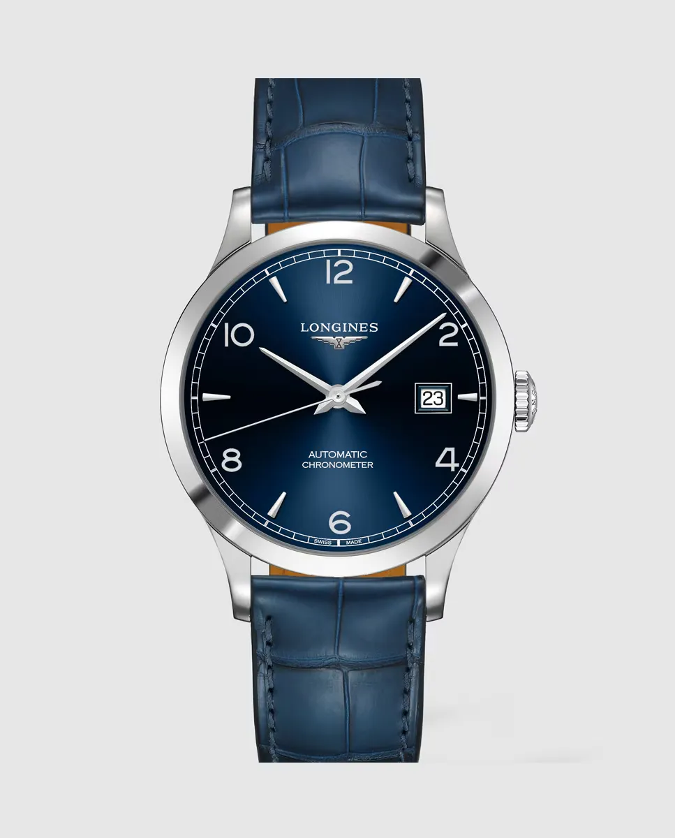 

Longines Record Collection L2.820.4.96.4 Синие мужские часы из кожи аллигатора, синий