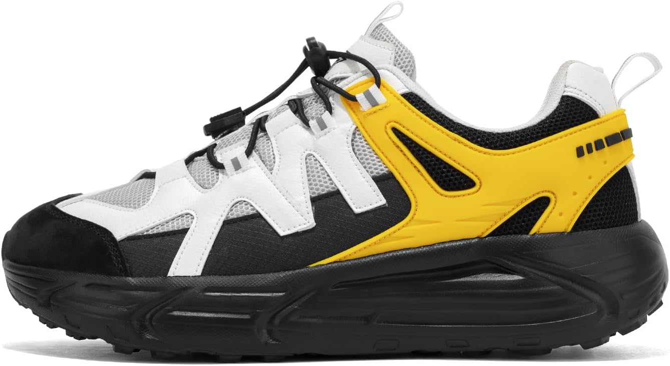 

Мужские модные кроссовки для ходьбы, дышащие спортивные кроссовки, шнуровка, повседневные, удобные для работы, тенниса и спорта Lhyxu, белый/желтый