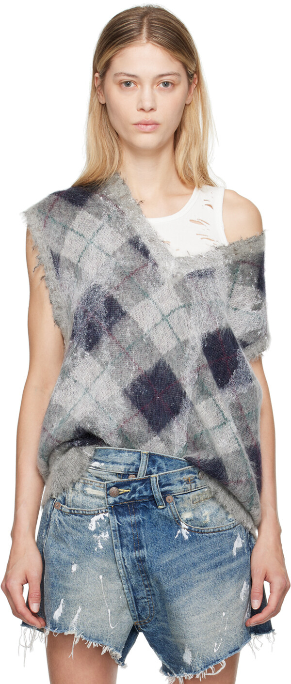 

Серый свободный жилет R13, Grey argyle