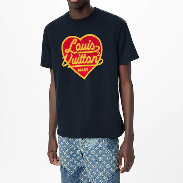 Футболка men's x nigo2 lv2 ss22 crossover large love logo alphabet printing short sleeve navy blue Louis Vuitton, синий — фото 4