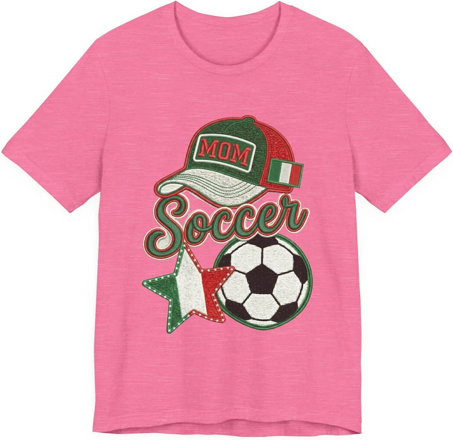 Футболка с принтом Mom Soccer Cap and Ball, Italian Flag Star, Heather Charity Pink