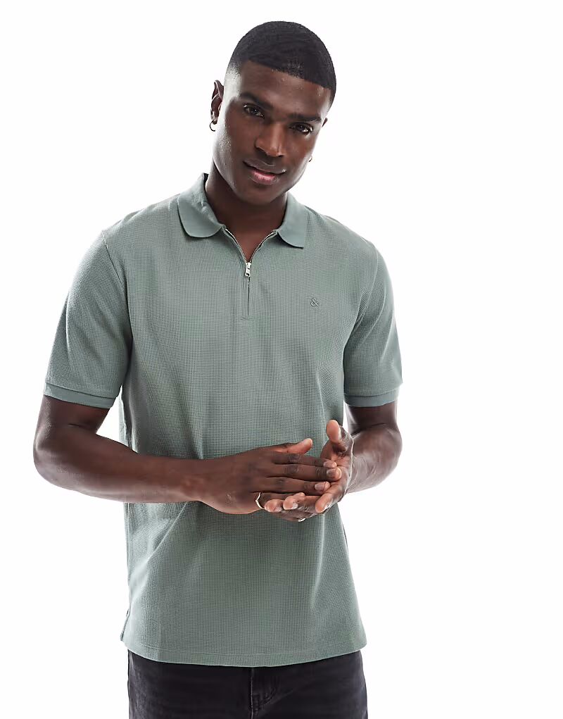

Поло на молнии Jack & Jones зеленого цвета