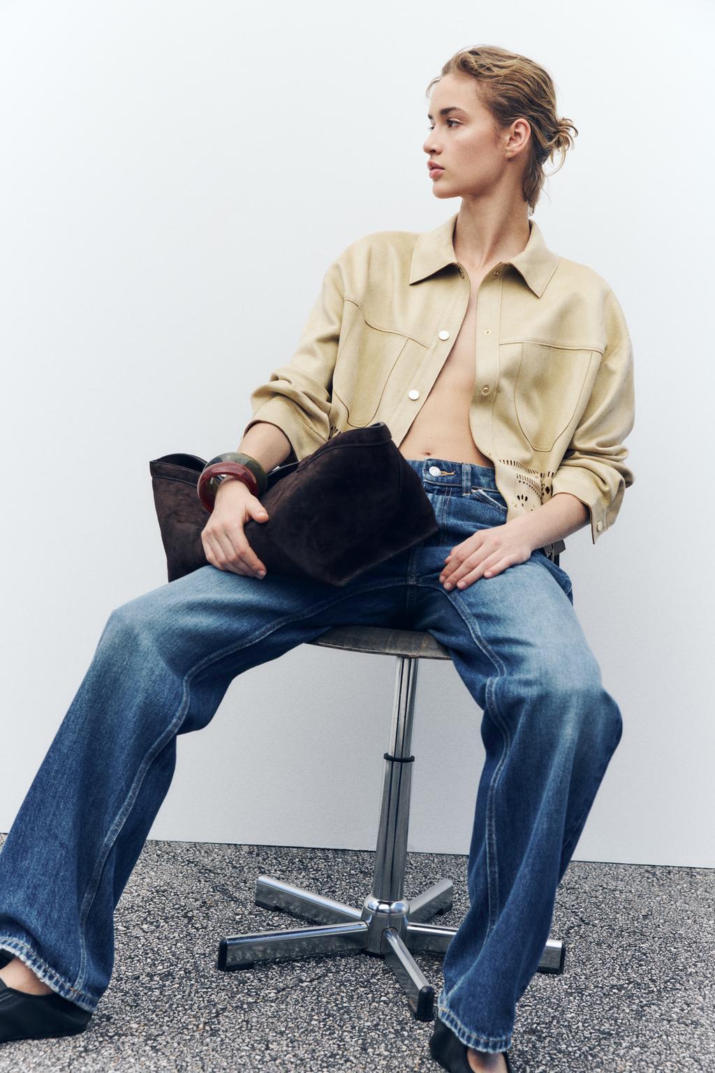 

Ажурная куртка из искусственной замши ZARA, кэмел