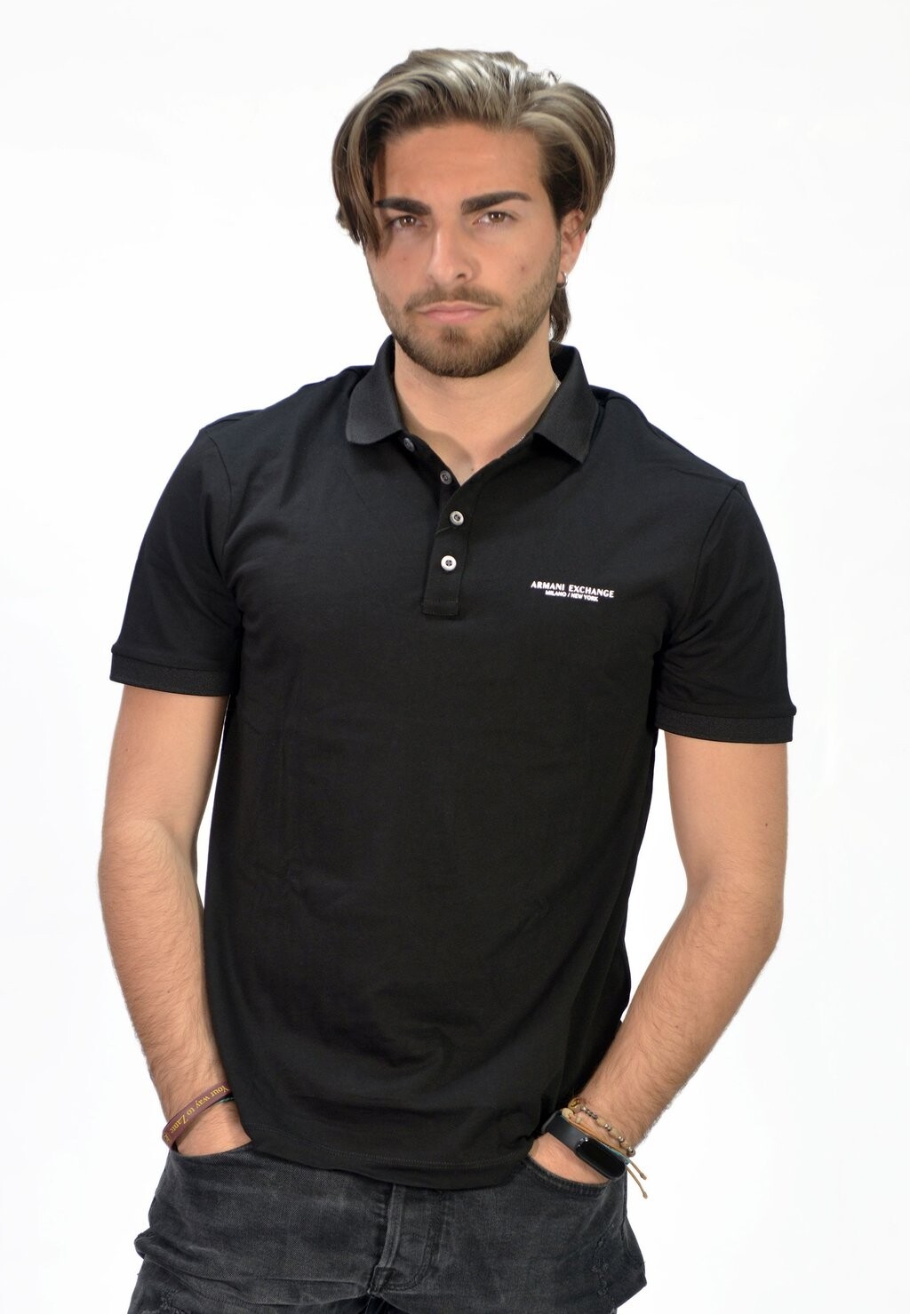 

Поло Armani Exchange, синий, Синий;черный, Поло Armani Exchange, синий