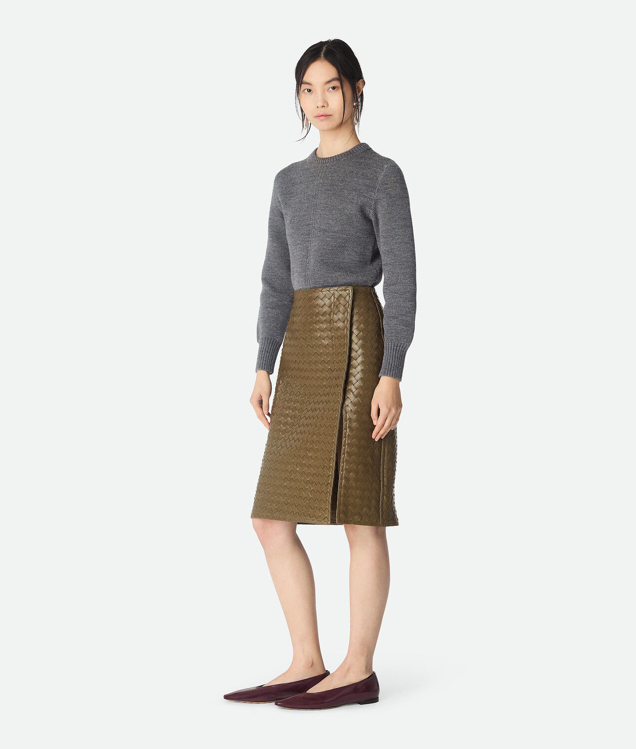 Intrecciato leather skirt BOTTEGA VENETA, льяна — фото 2