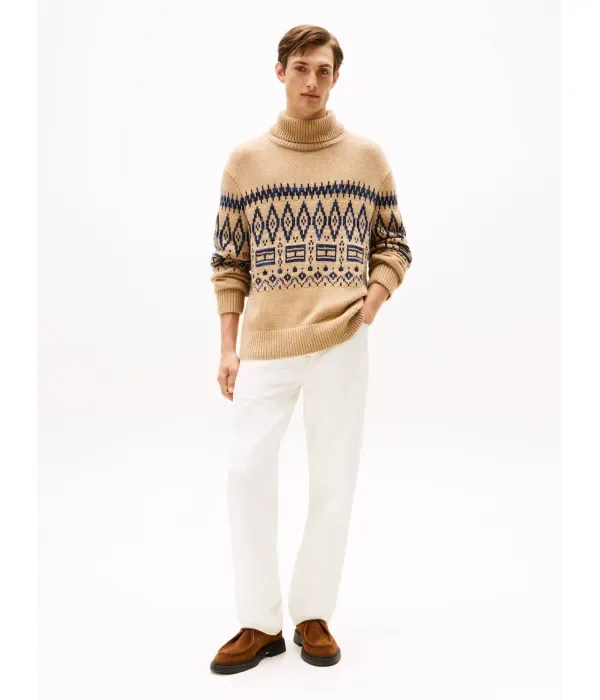 Шерстяная водолазка Fair Isle relaxed fit Tommy Hilfiger, бежевый — фото 2