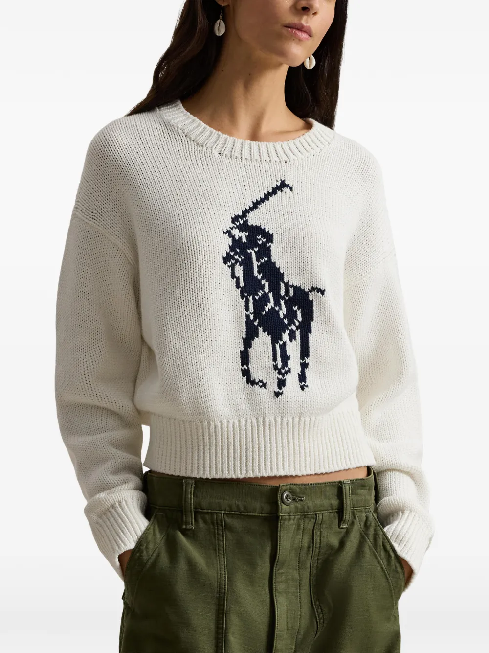 Трикотажный джемпер с логотипом Polo Ralph Lauren, белый — фото 3