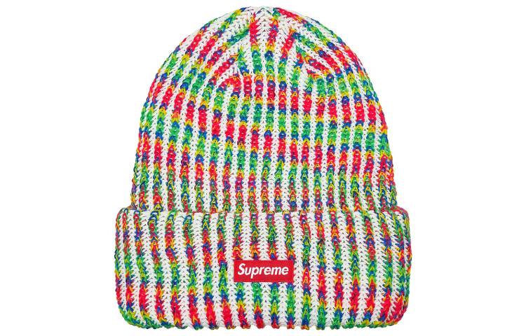 

Supreme Радужная вязаная шапка крупной вязки, White Red Green Yellow