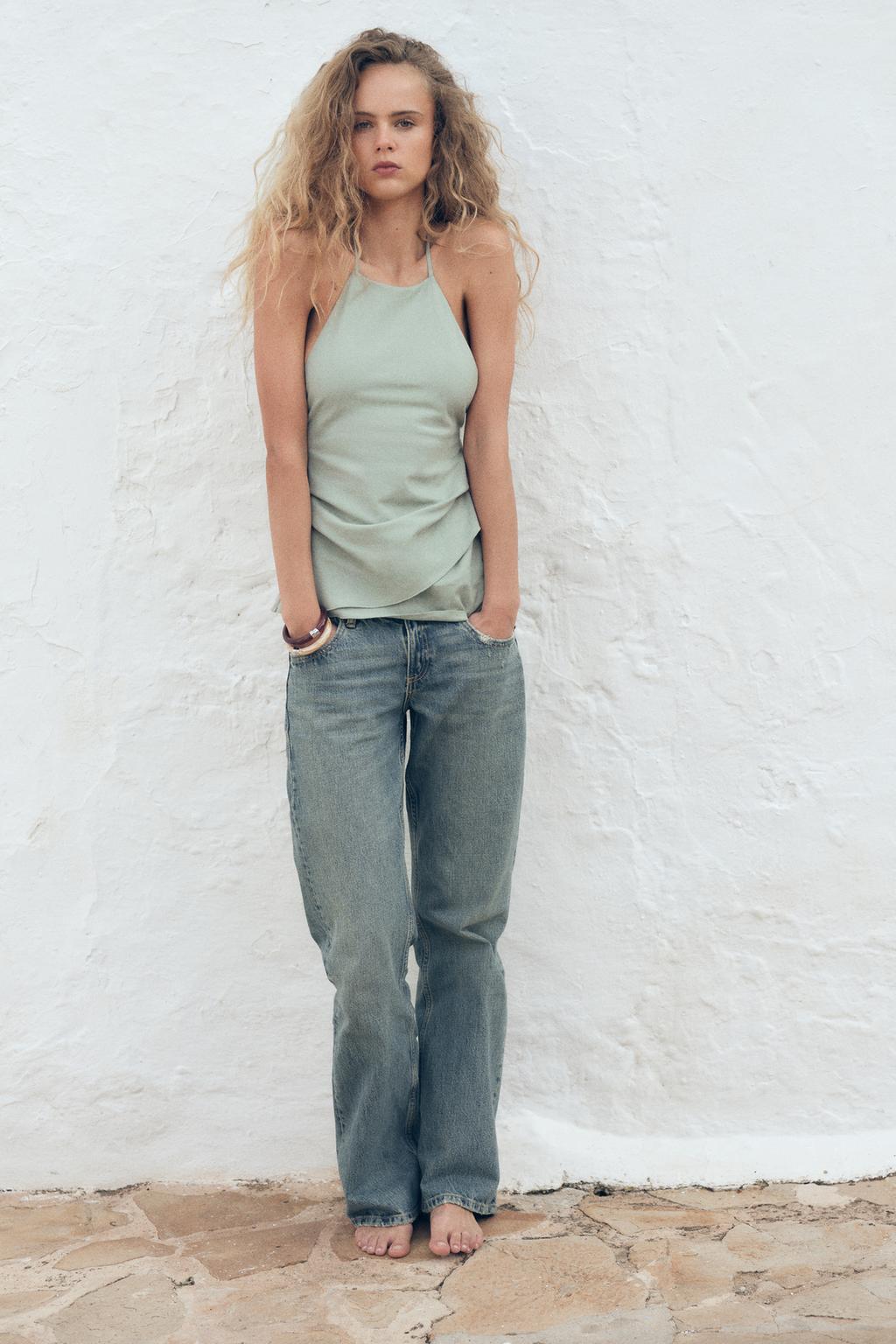 

Двухслойный топ на бретельках ZARA, цвет Sea green