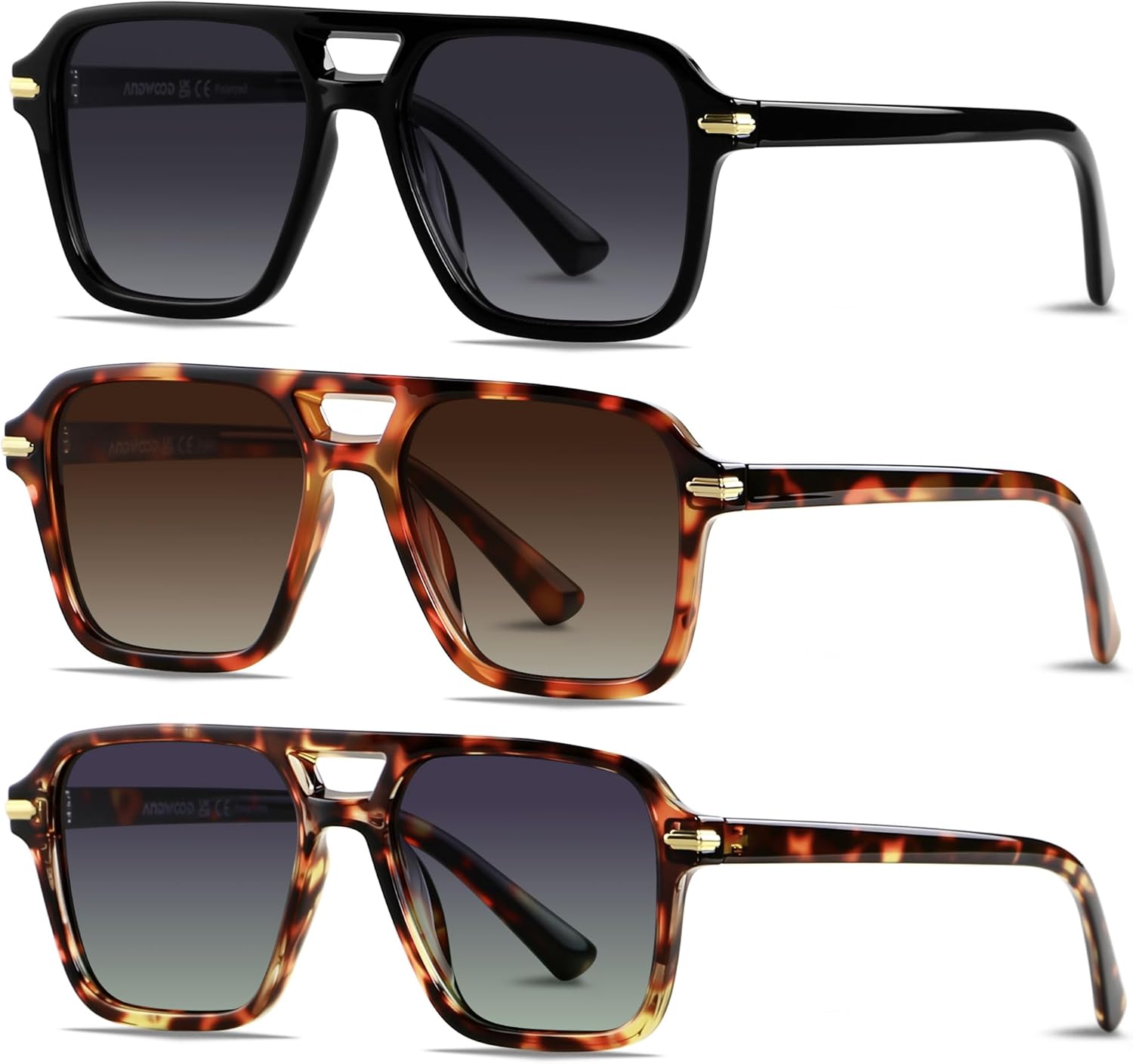 

Поляризованные солнцезащитные очки-авиаторы ANDWOOD для женщин и мужчин в стиле ретро 70-х, 80-х, 90-х годов. Модные квадратные очки-пилоты в винтажном стиле, (3pack) Grey Grading + Brown Grading + Green Grading
