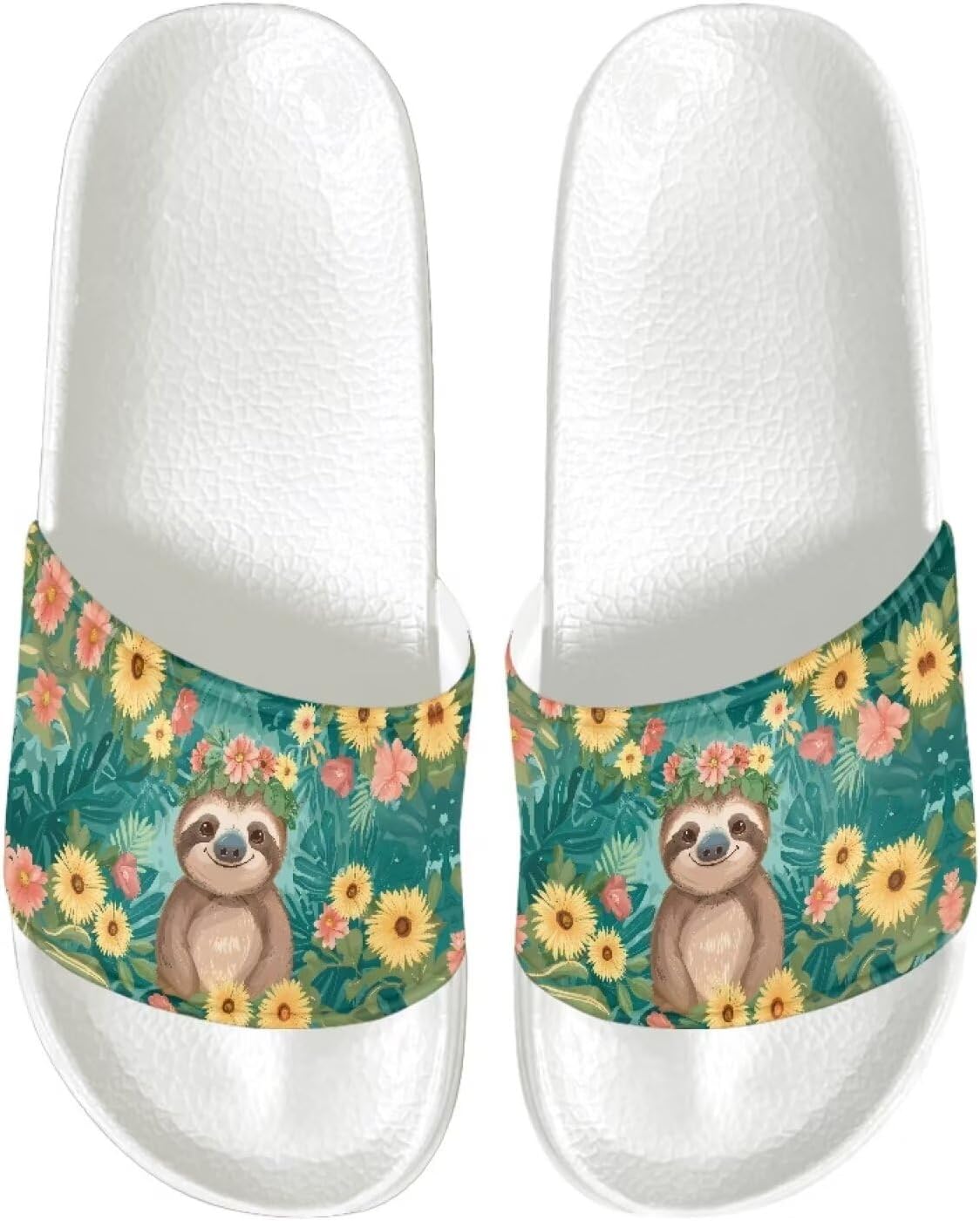

Женские сандалии шлепанцы с открытым носком на один ремешок, повседневная обувь для прогулок Judentidos, Funny Sloth Floral