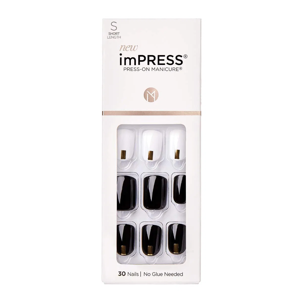 Набор накладных ногтей «imPRESS Press-On Manicure Midnight Drive» от KISS Impress, Black, White