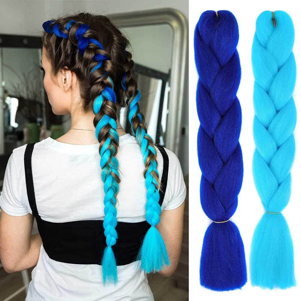 Набор из 5 штук синтетических волос для плетения Jumbo Braids, 120 см Bynyxi, Dark Blue 2 — фото 3