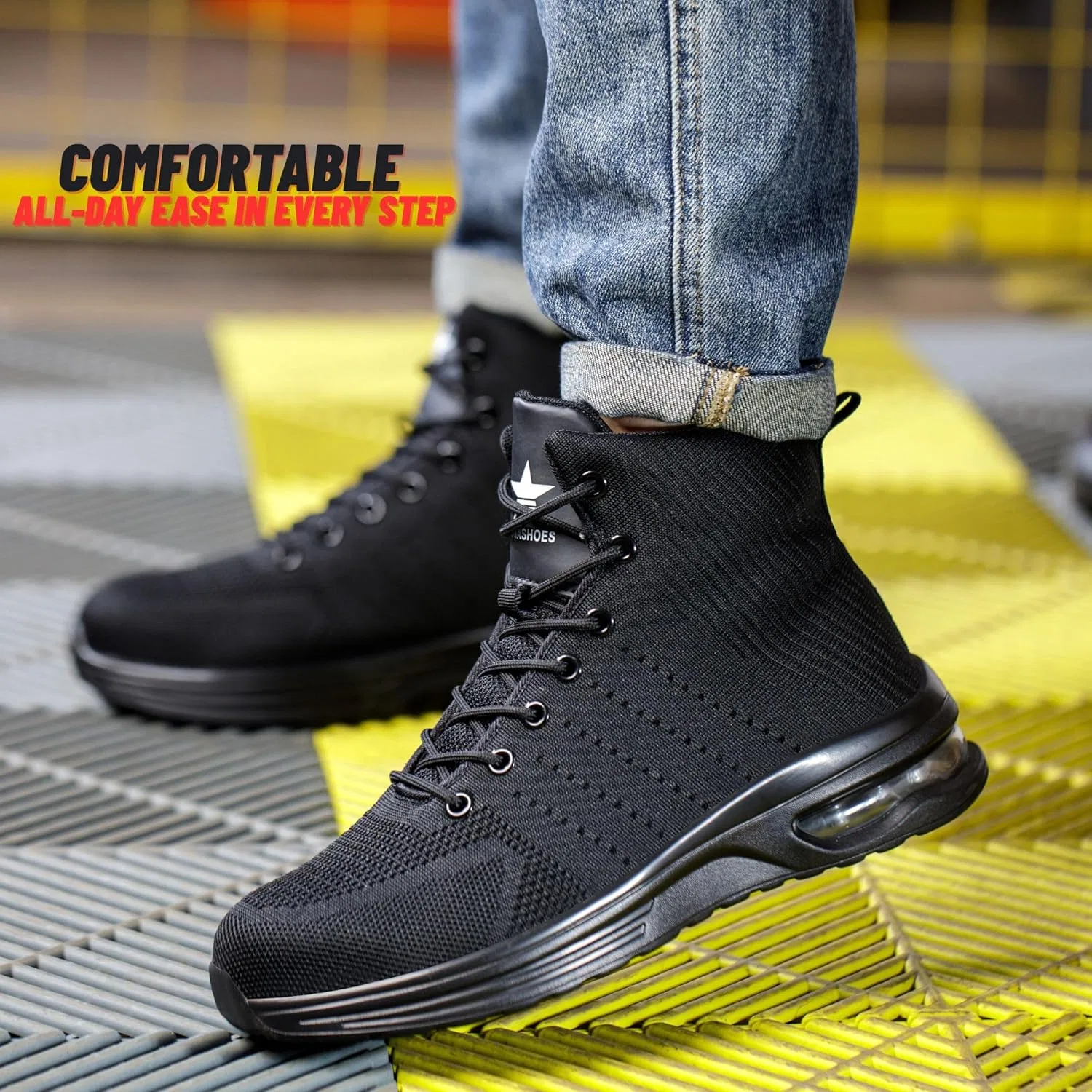 Защитная обувь Rona Shoes, рабочая обувь, обувь со стальным носком, легкая, удобная, спортивная рабочая защитная обувь для мужчин и женщин, Phantom Black — фото 2