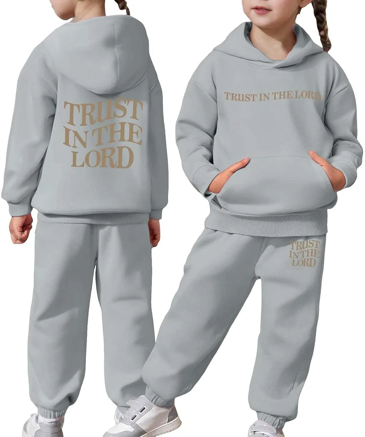 Детский спортивный костюм с принтом Trust in The Lord Jesus, серый