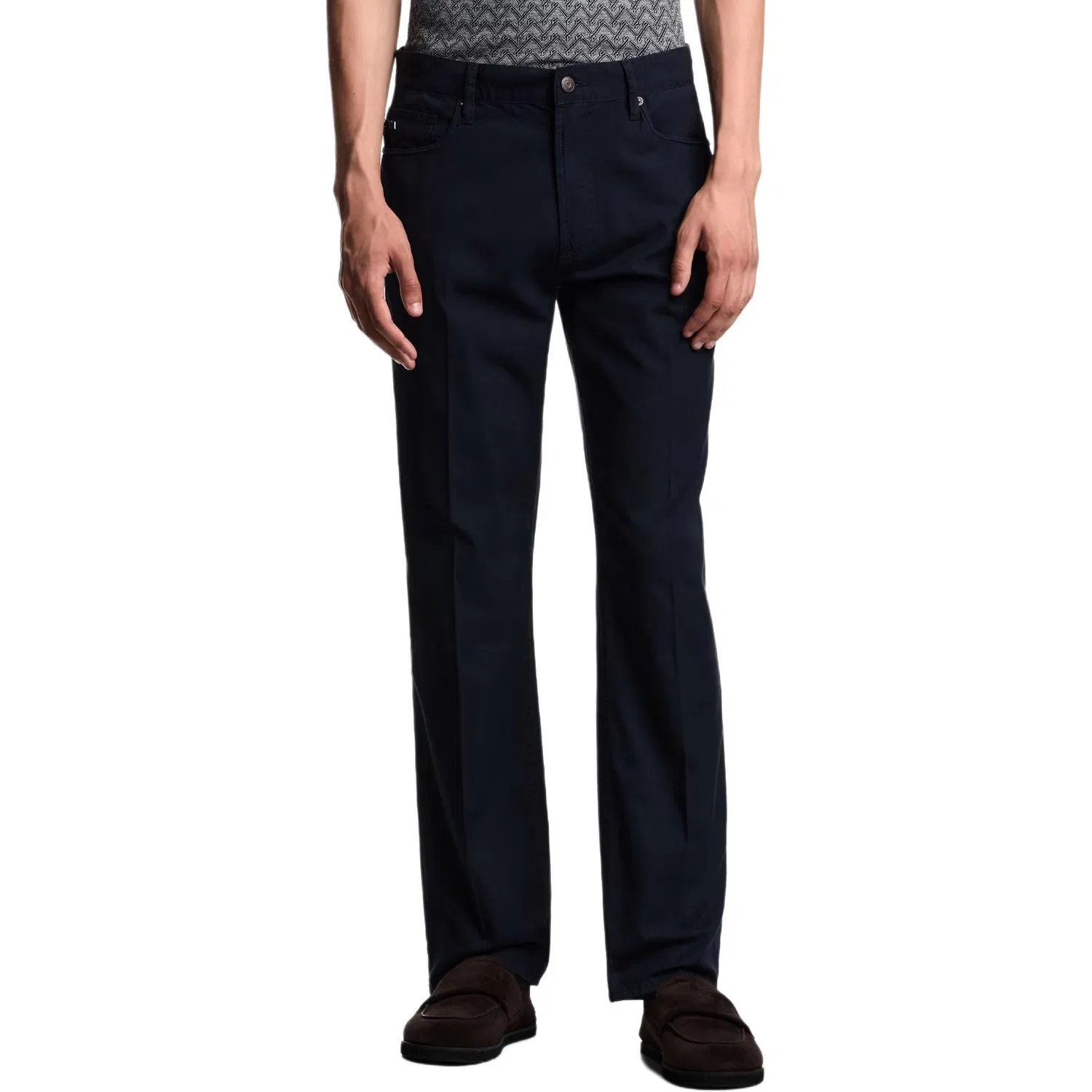 Брюки J76 straight-fit five-pocket из умывальной саржи EMPORIO ARMANI, Marine Blue — фото 2