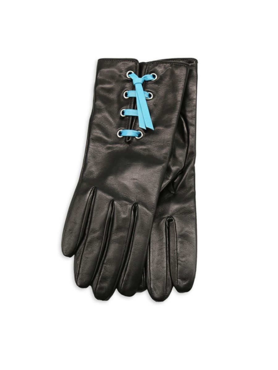 

Кожаные перчатки с корсетным швом Portolano, цвет Black Turquoise