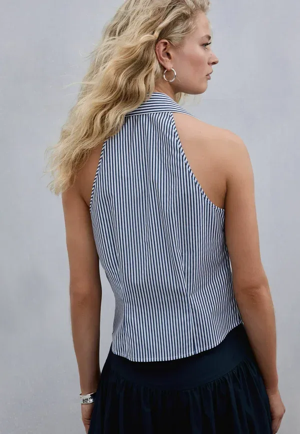Топ Regular fit Next, модель halter neck sleeveless shirt, цвет темно-синий с белой полоской — фото 2