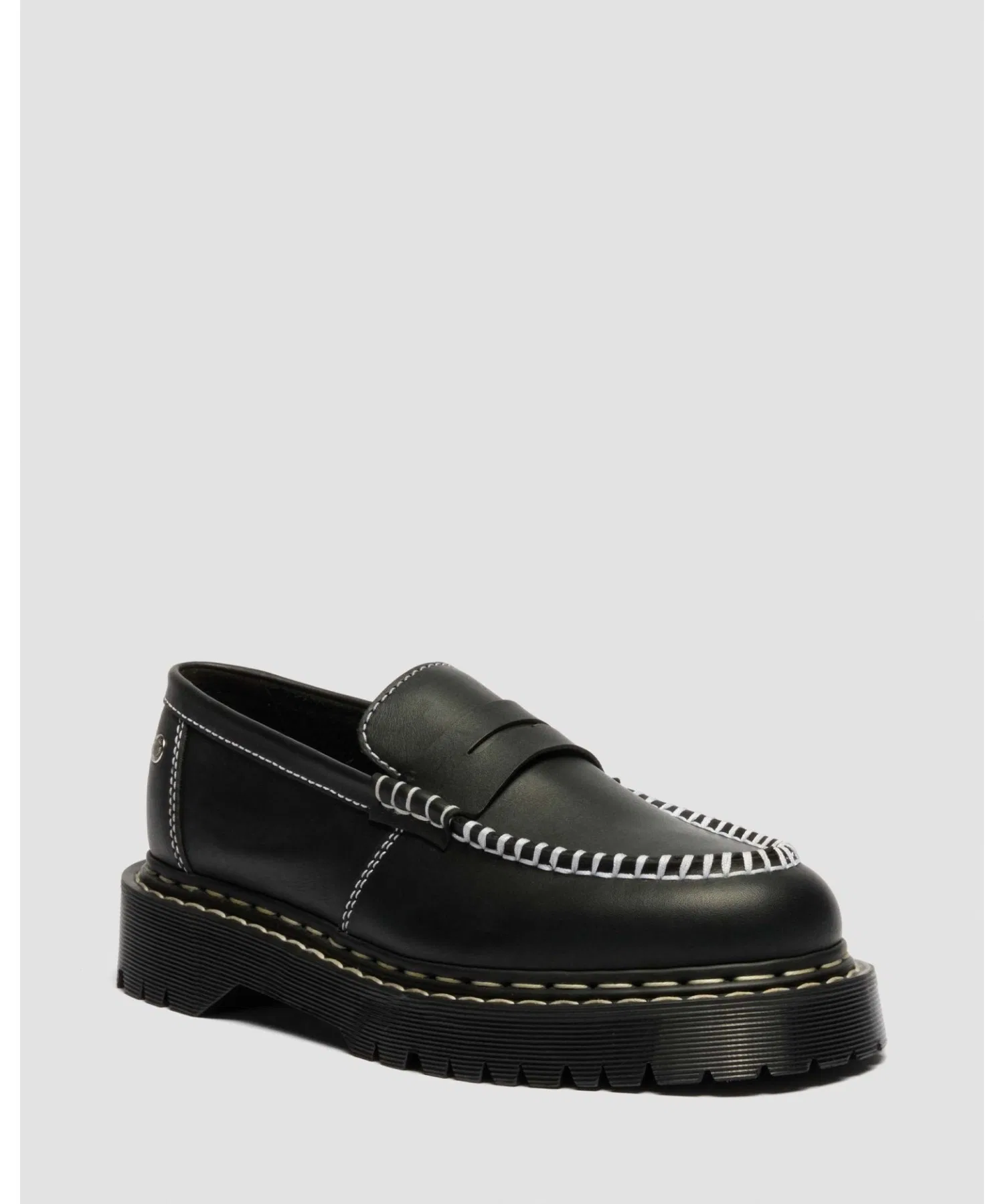 Унисекс лоферы Dr. Martens PENTON BEX из натуральной кожи с белой строчкой чёрные