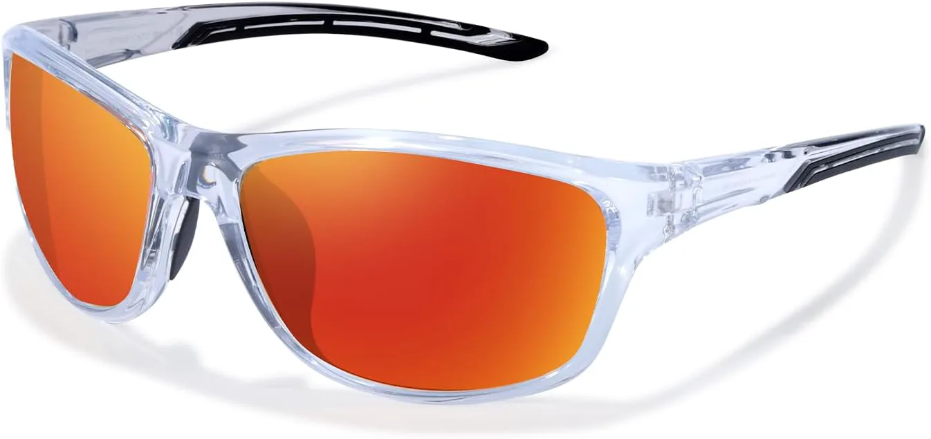 

Женские поляризованные спортивные солнцезащитные очки IGnaef, дизайнерский стиль, обтекаемая форма, IF8150, C07 Transparent Frame/ Red Mirrored Polarized Lenses