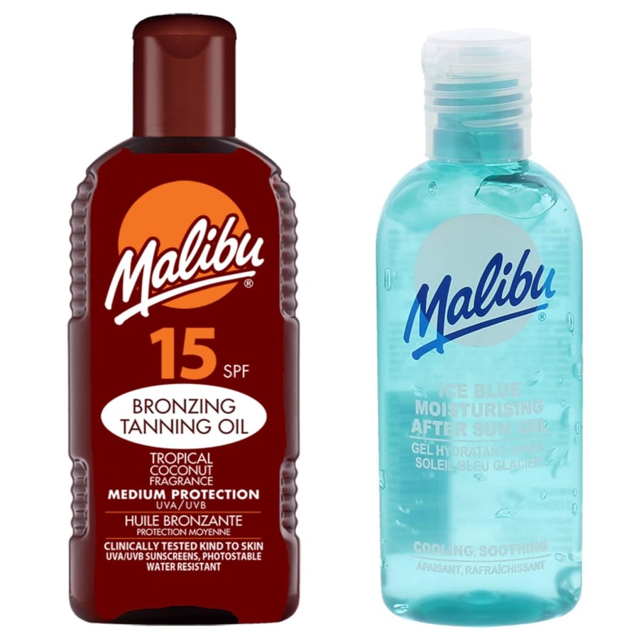 

Солнцезащитное масло Malibu SPF15 200 мл + Гель после загара 100 мл
