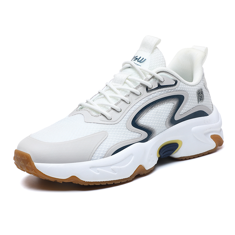 

JSWEI Мужские противоскользящие амортизирующие износостойкие низкие повседневные беговые кроссовки белый серый темно-синий, цвет White Gray Dark Blue