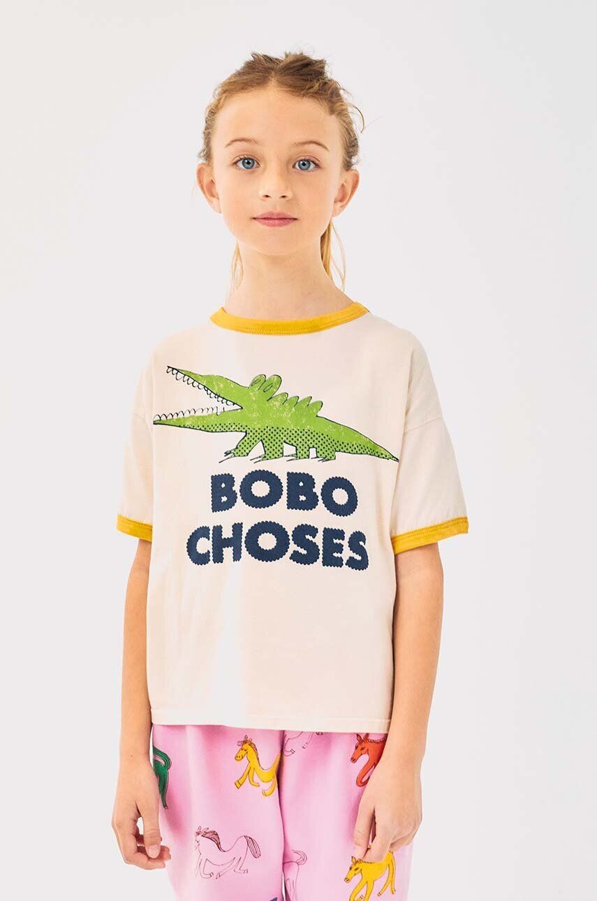 

Детская хлопковая футболка Bobo Choses Talking Crocodile, бежевый