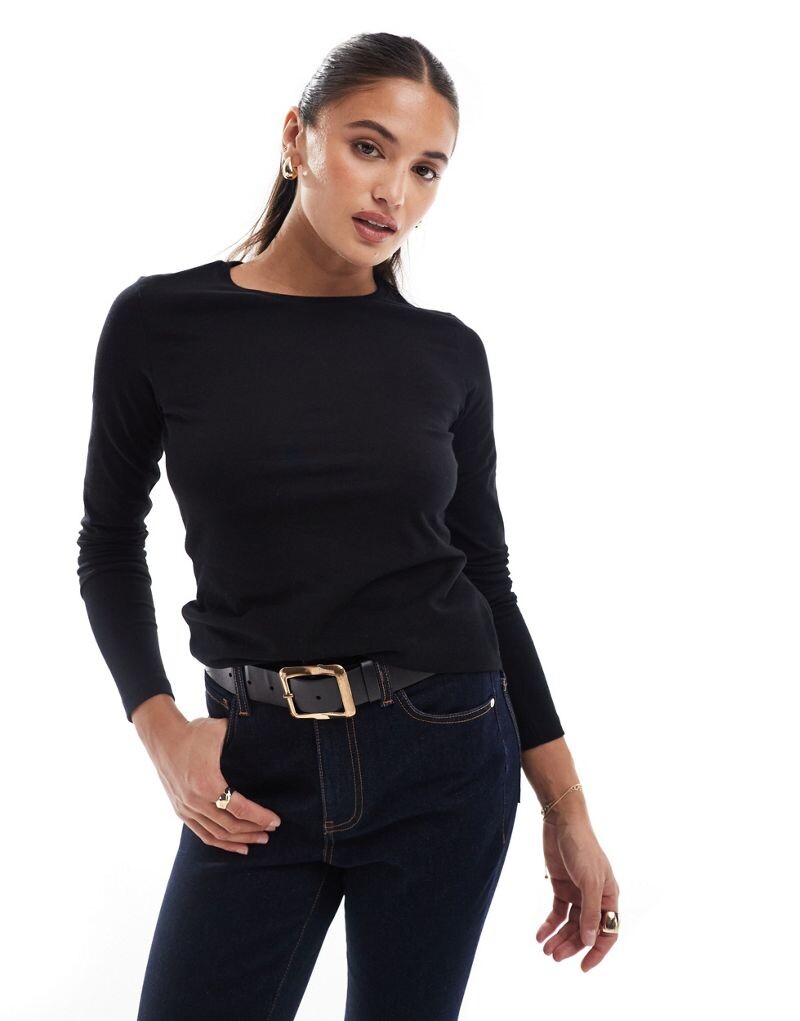

Черная хлопковая футболка узкого кроя с длинными рукавами ASOS DESIGN