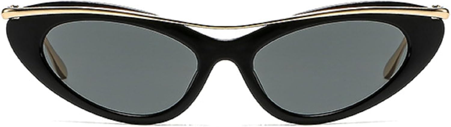 

Модные маленькие солнцезащитные очки «кошачий глаз» для женщин, модель 2025, роскошные панк-очки в металлической оправе, черные, винтажные, для путешествий, с защитой от УФ-излучения UV400 mincl, Black