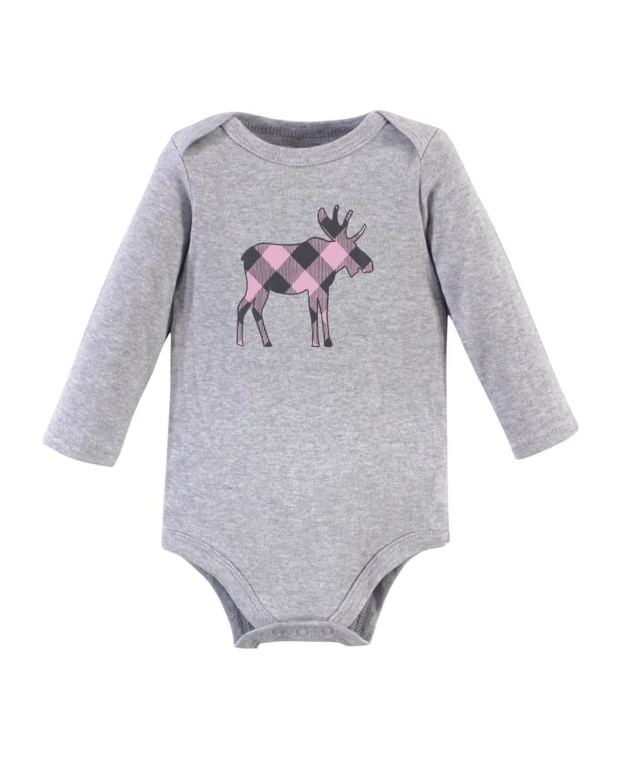 Комплект из 3 хлопковых боди с длинными рукавами Hudson Baby, розовый moose — фото 3