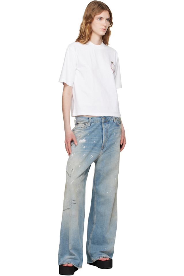 Off-White Белая футболка свободного кроя с королевской короной — фото 4
