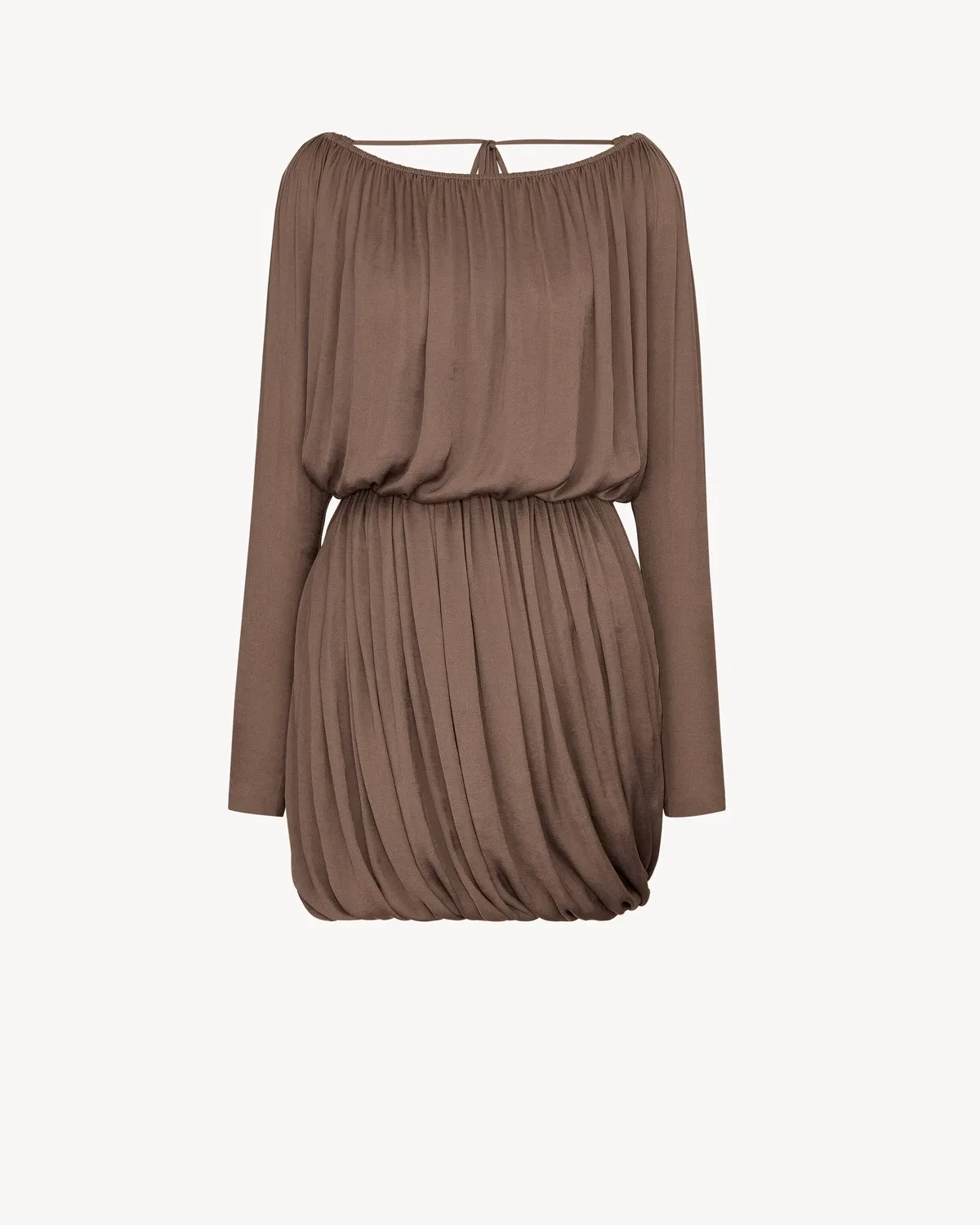 Платье из тафты с драпировкой на спинке SAINT LAURENT, коричневый