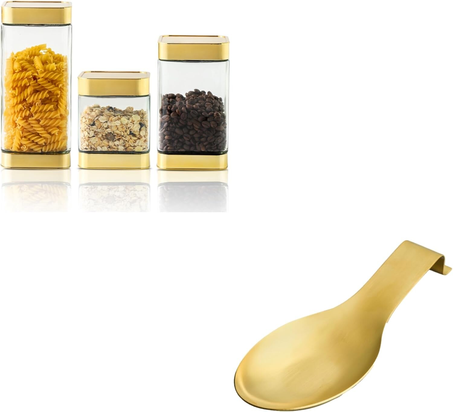 

Стеклянные банки для хранения + подставка для золотой ложки BETTWILL, Gold