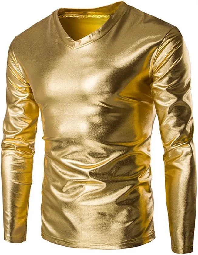 

Мужская рубашка Metallic Shiny Reflective Disco, длинный рукав, Slim Fit WENKOMG1